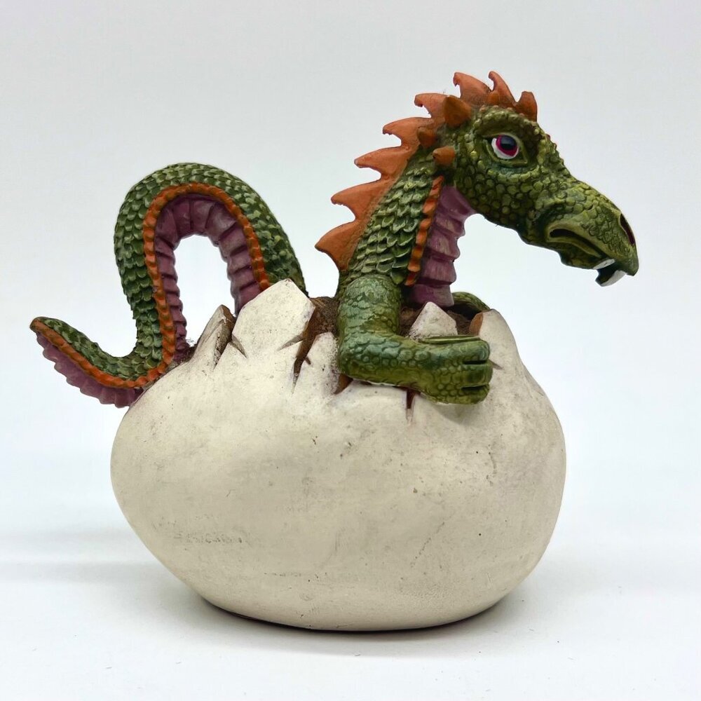 Spooniques Baby Dragon Hatchling Figurine Green Orange Collectible